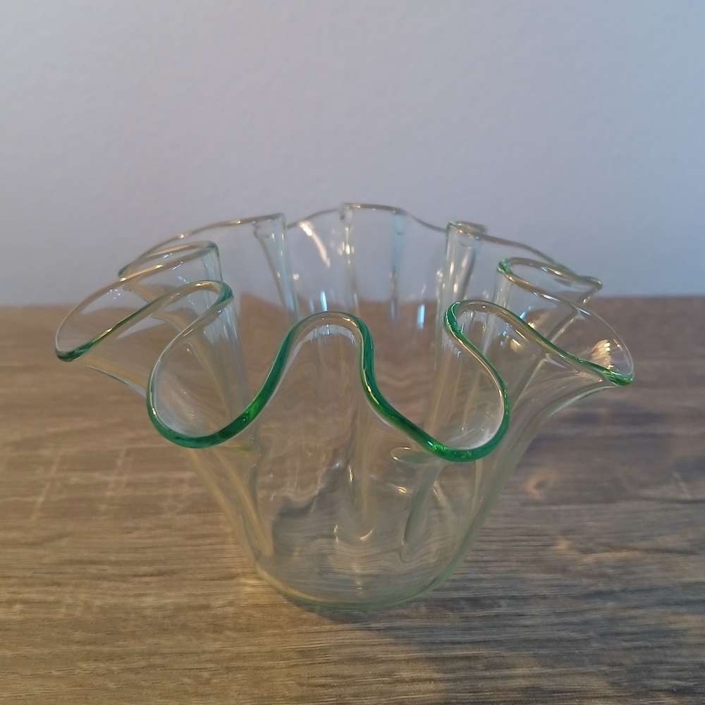 Vintage Ruffled Edge Art Glass Small Bowl Votive Candleholder